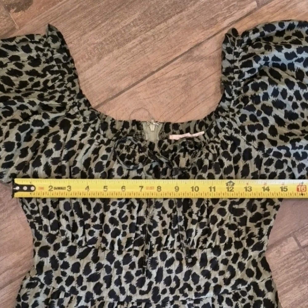 Francesca's Mi Ami Green & Black Animal Print Short Sleeve A-Line Dress, Small - Picture 9 of 14